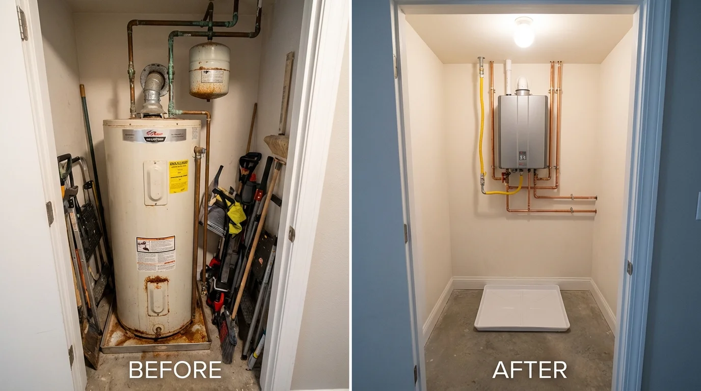 Tank water heater versus wall-mounted tankless unit comparison for Broadview Heights, OH homeowners